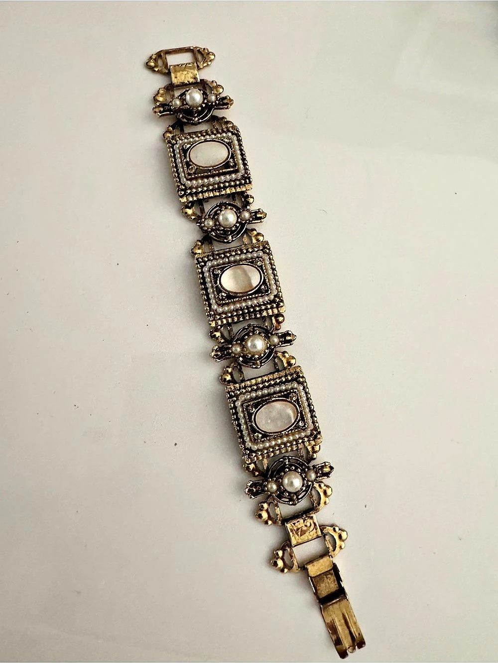 Vintage Mother of Pearl Book Link Bracelet
